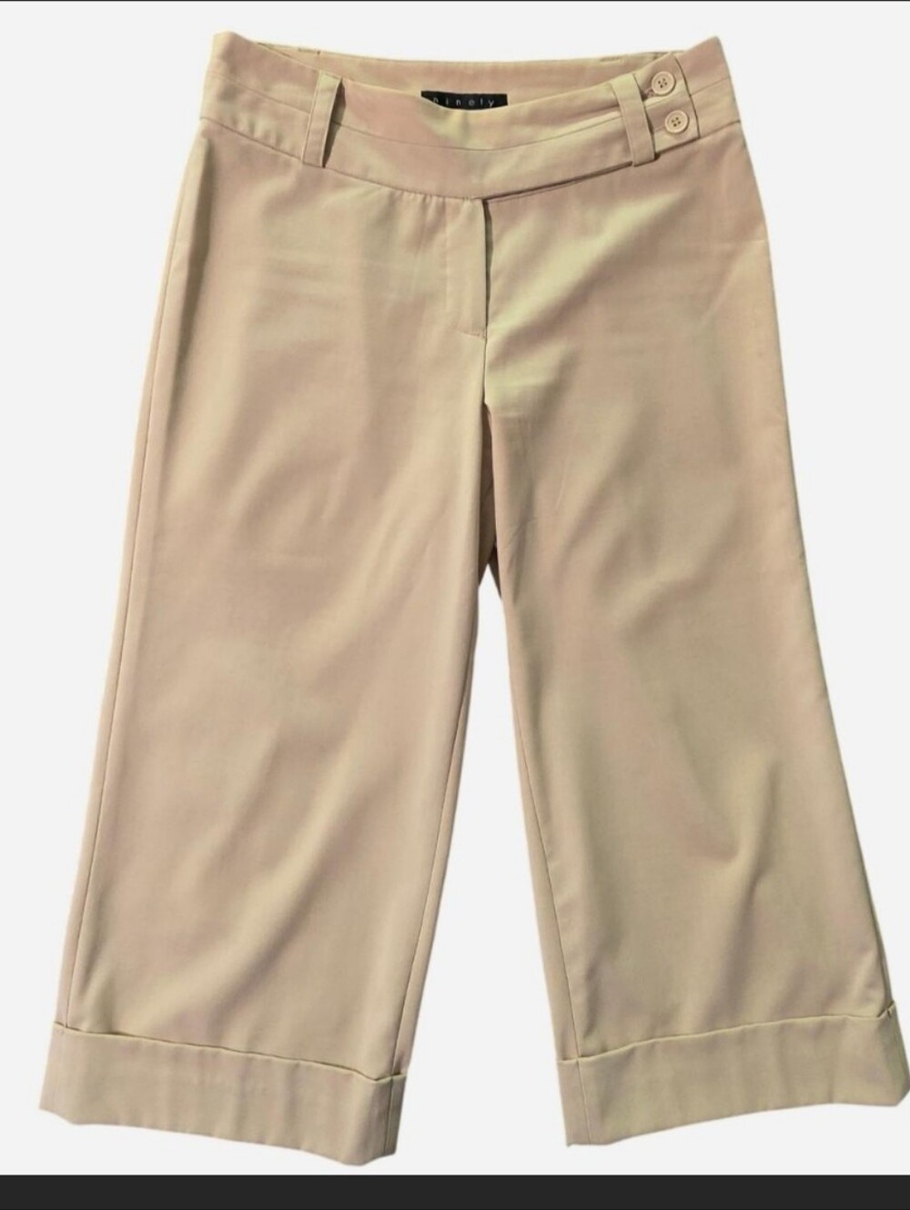 Ninety Beige Wide-Leg Cropped Cuffed Dress Pants Trousers